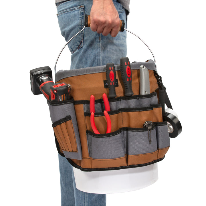 35-Pocket Bucket Organizer With Drill Holster